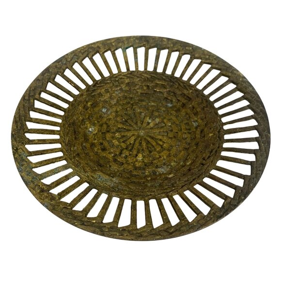 VTG Brass Decorative Woven Basket Trinket Dish Tray Intricate Cutout Design - Picture 2 of 4